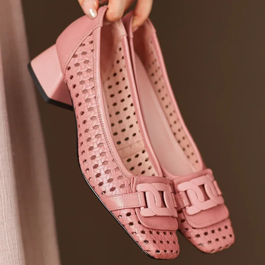 Square Toe Cutout Chain Buckle Ballet Flats