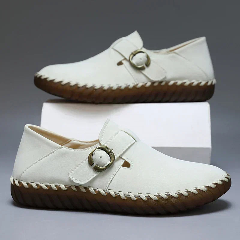 Buckle Strap Stitched Slip On Loafers
