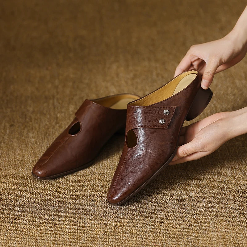 Square Toe Cut Out Block Heel Mules