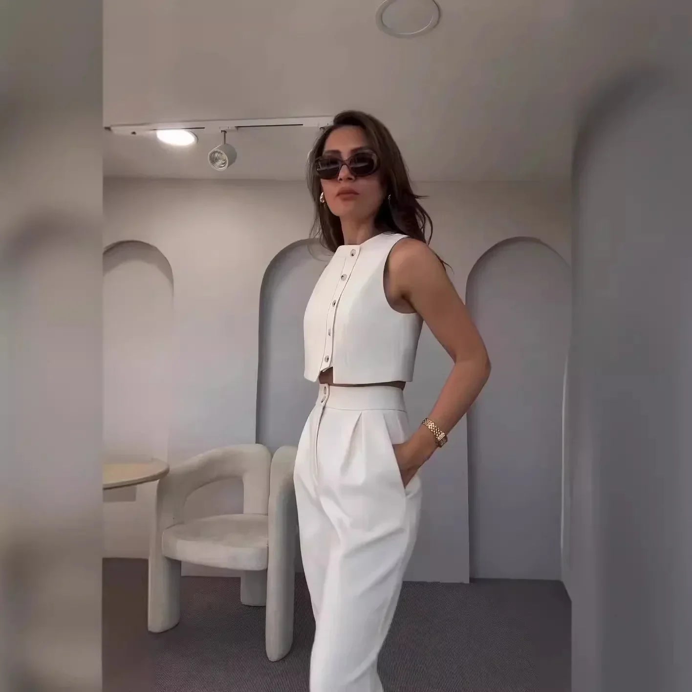 Cropped Pant Sleeveless Vest Suit