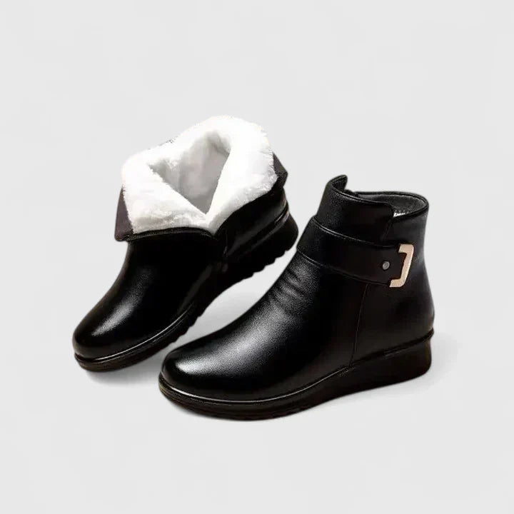Buckle Strap Fleece Lined Wedge Ankle Boots
