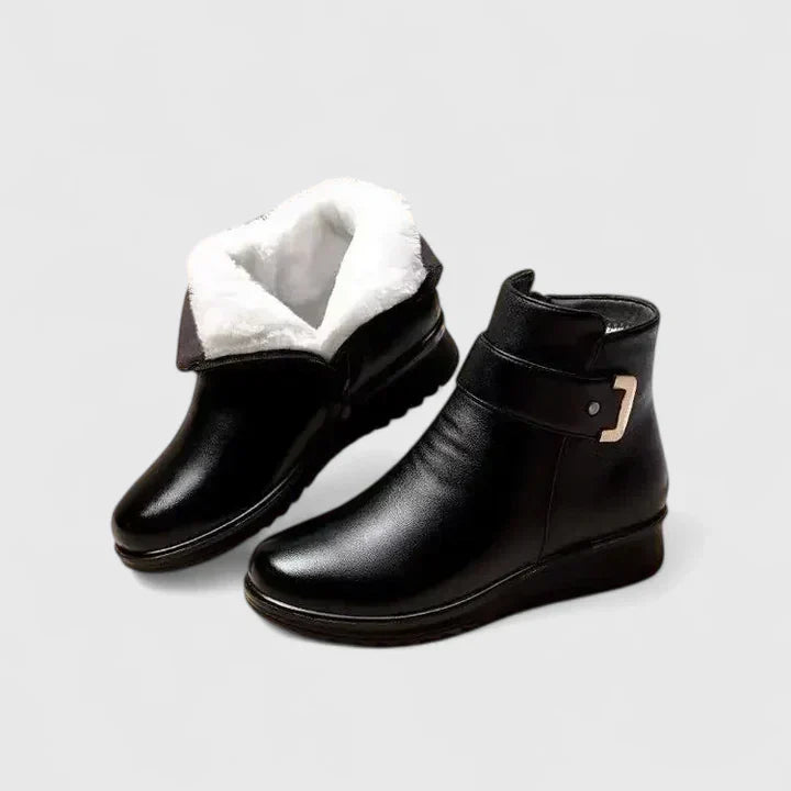 Buckle Fleece Lined Wedge Ankle Boots