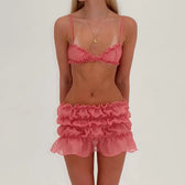 Ruched Pleated Denim Mini Skort