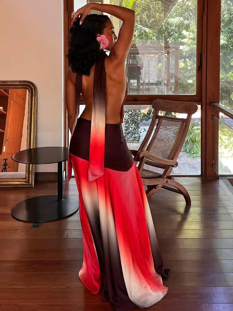 Patchwork Edition Tassel Halter Maxi Dress