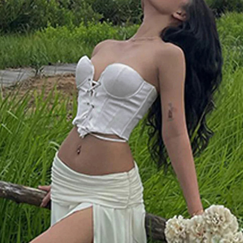 Cross Tie Front Solid Color Strapless