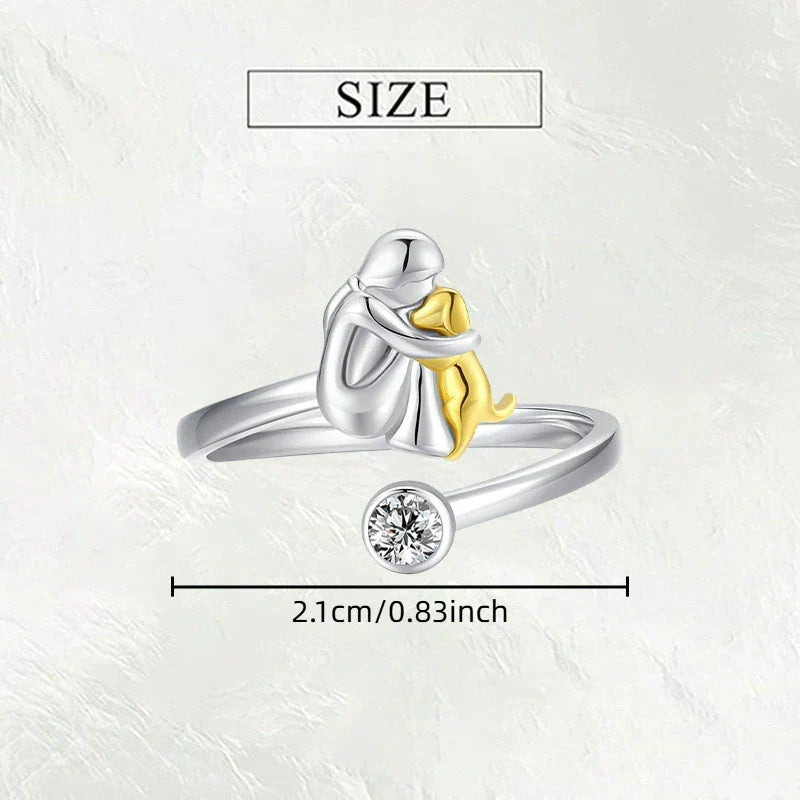 Two Tone Dog Hug Cubic Zirconia Open Adjustable Ring