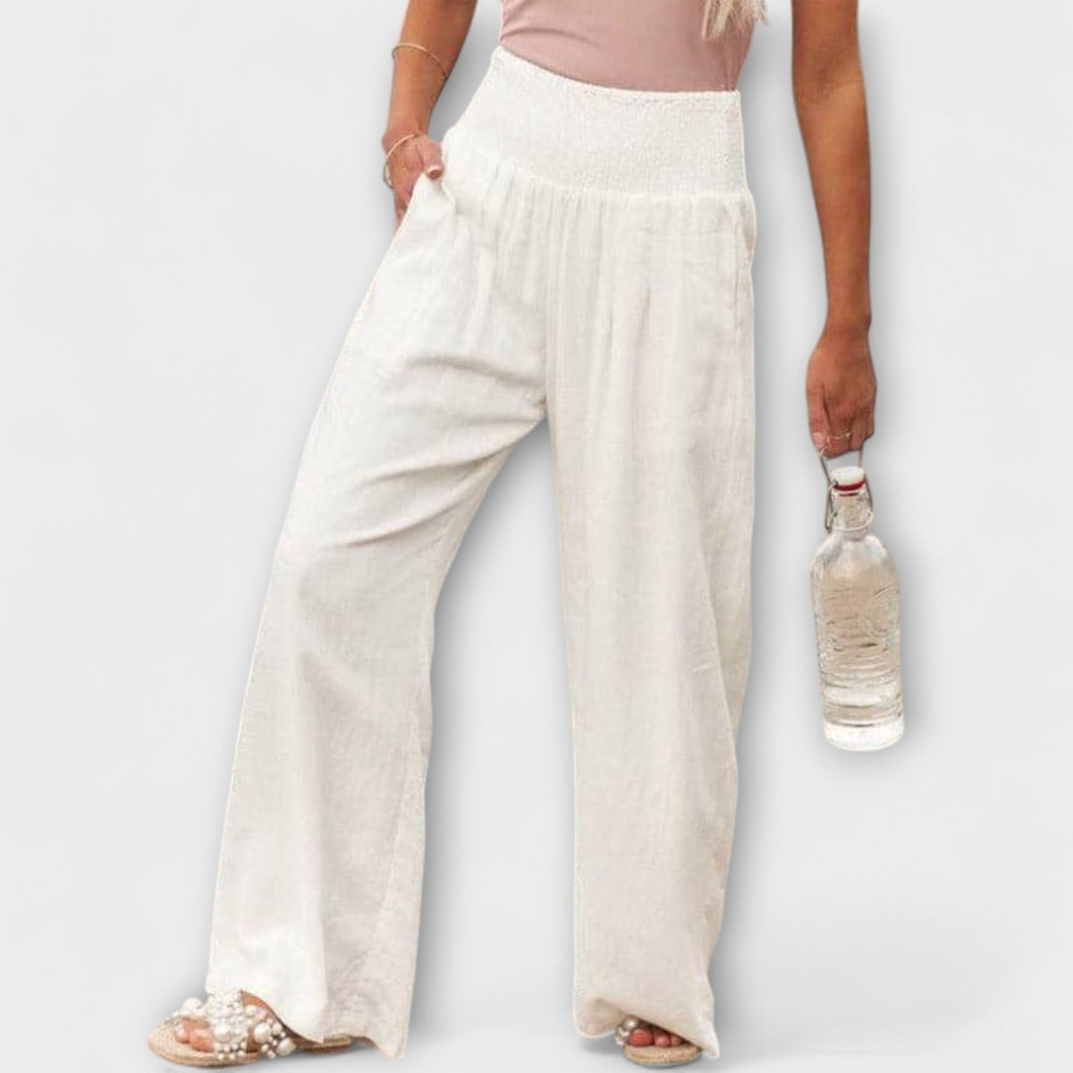 Smocked High Waist Wide Leg Palazzo Pants