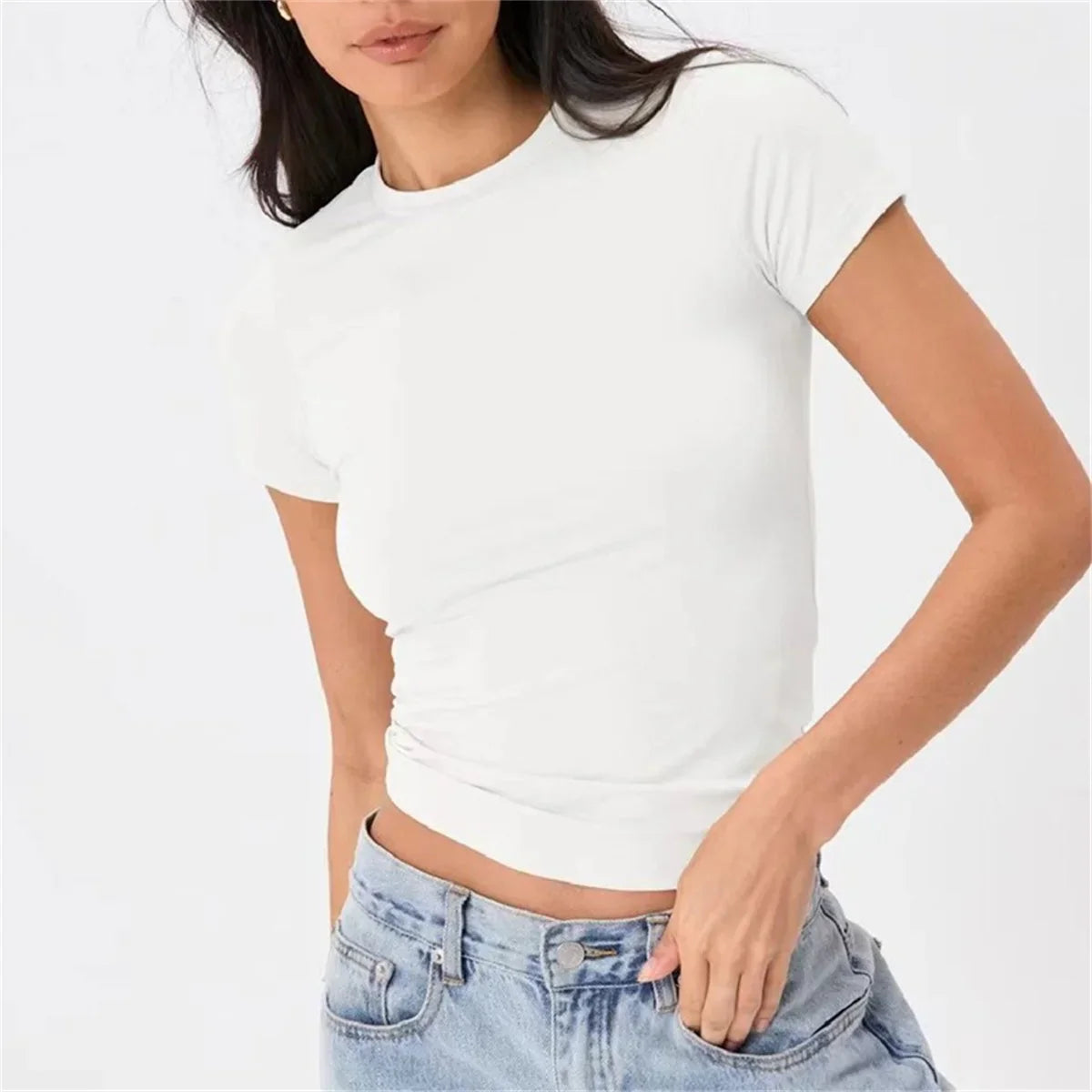 Solid Casual Slim Crop Tshirt