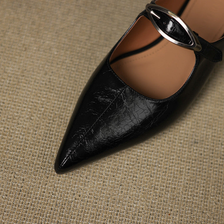 Pointed Toe Buckle Strap Low Heel Mary Jane Pumps