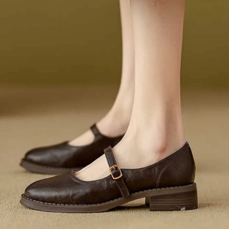 Round Toe Buckle Ankle Strap Flat Mary Jane Shoes