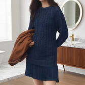 Cable Knit Ruffle Hem Long Sleeve Sweater Mini Dress 9