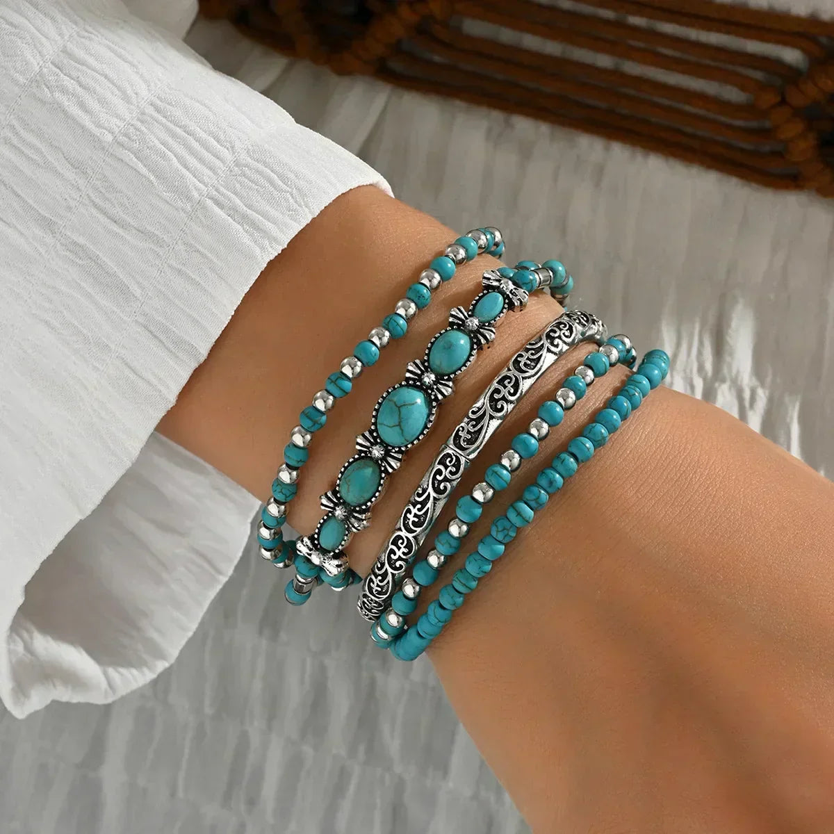 Turquoise Beaded Stacking Bracelet Set