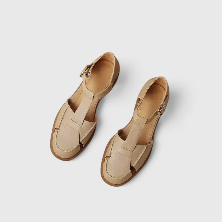 Closed Toe T-Strap Buckle Low Block Heel Fisherman Sandals