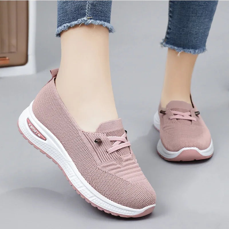 Knit Mesh Slip On Platform Sneakers