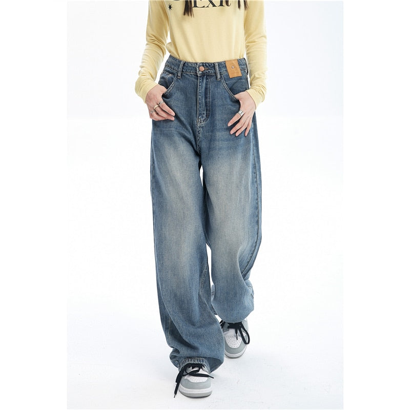 Contrasting Wide Colors For Pants Jeans High Blue Waist Leg With Women / S