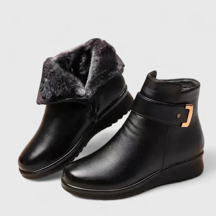Buckle Strap Fleece Lined Wedge Ankle Boots