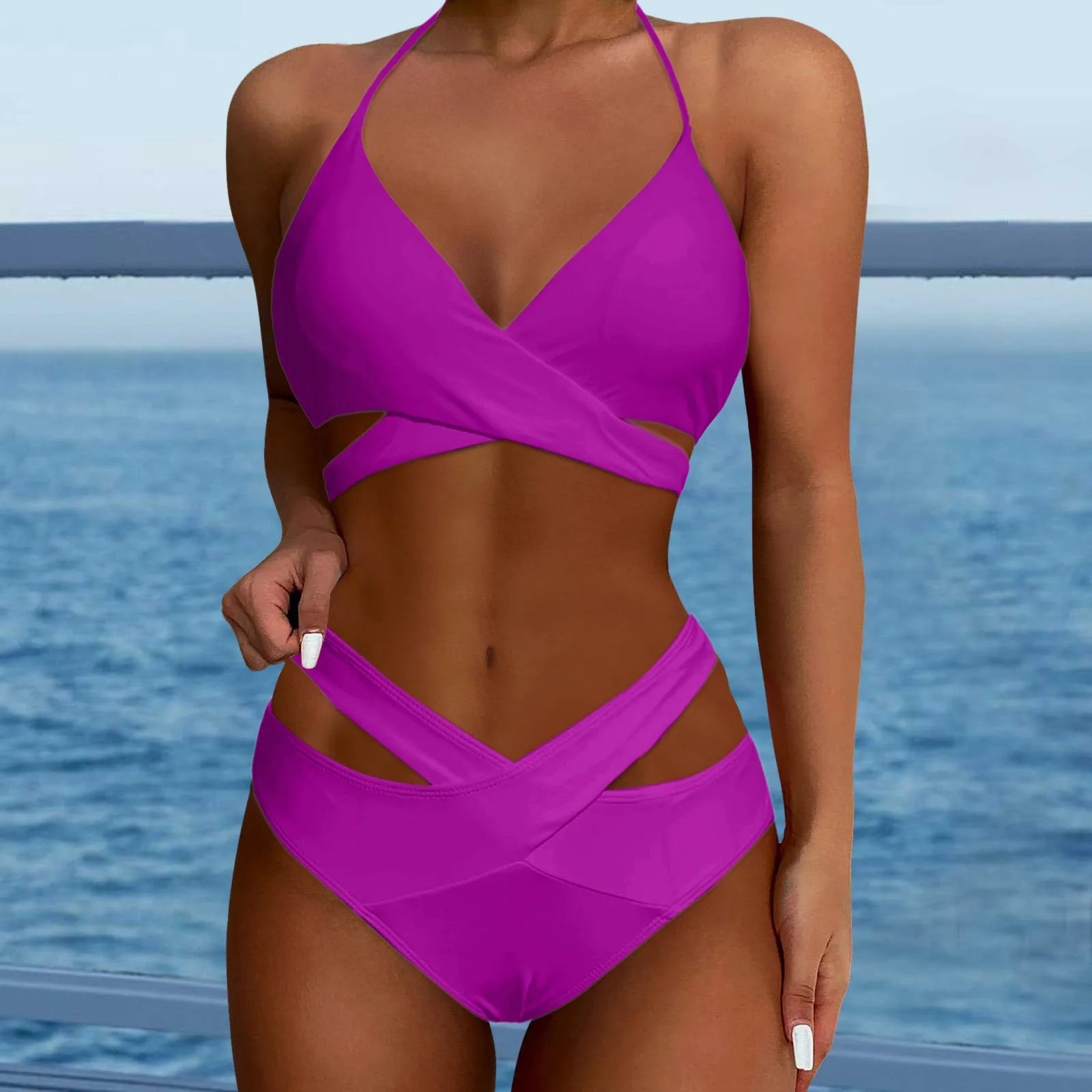 Hollow Out Backless Padded Two Piece Swim Sets