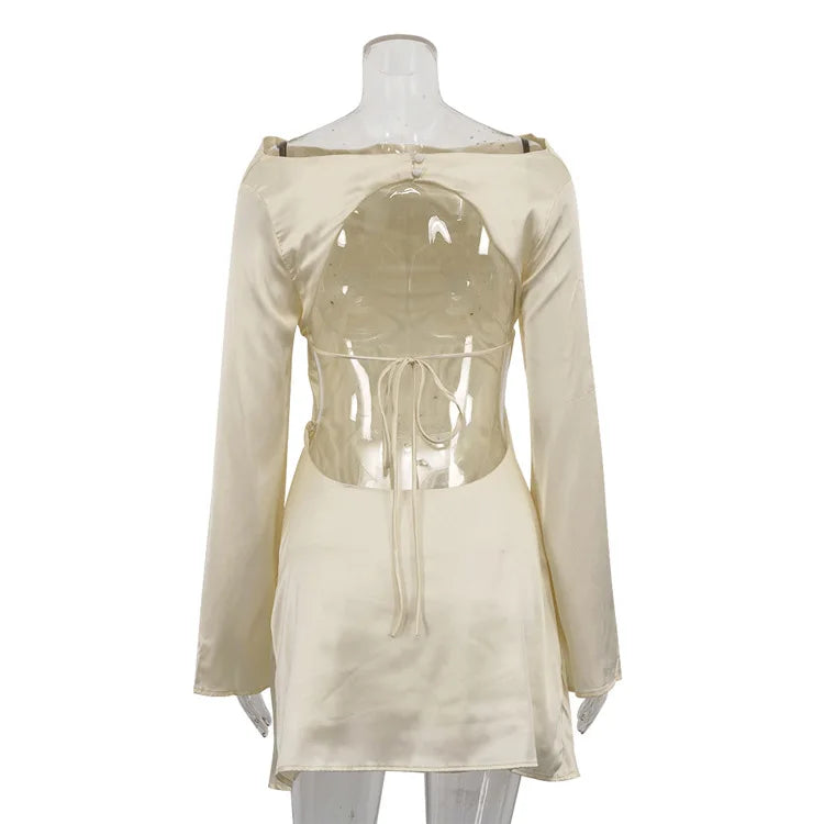 Elegant Backless Lace - Up Satin Party Mini Dress