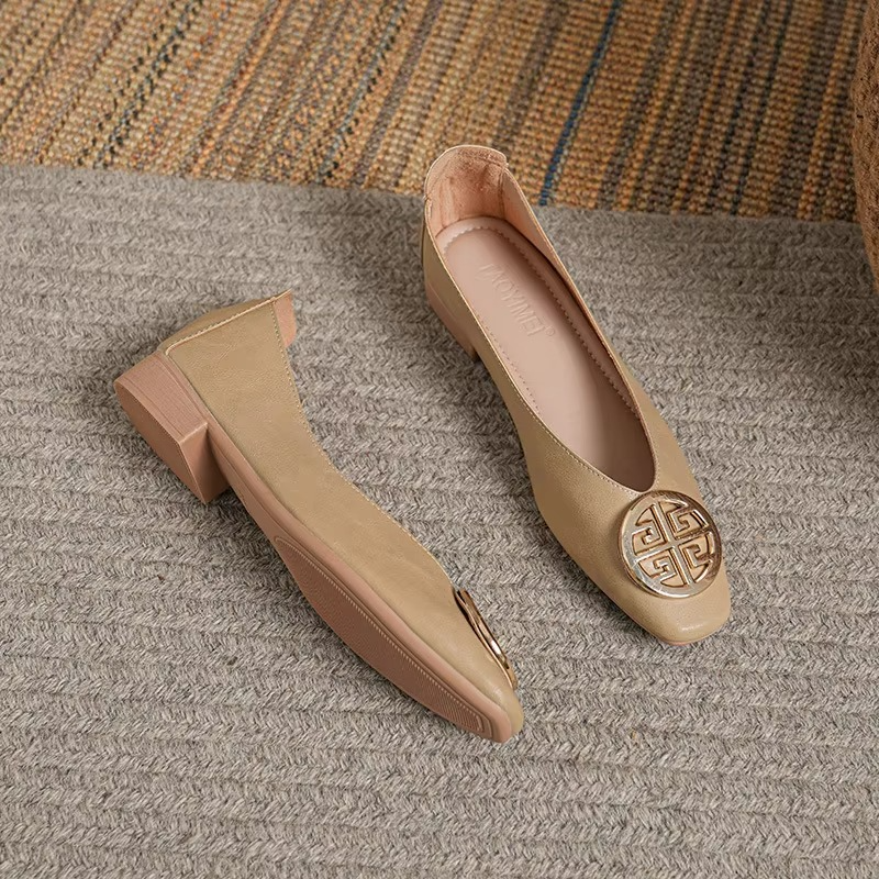 Square Toe Metal Medallion Ballet Flats