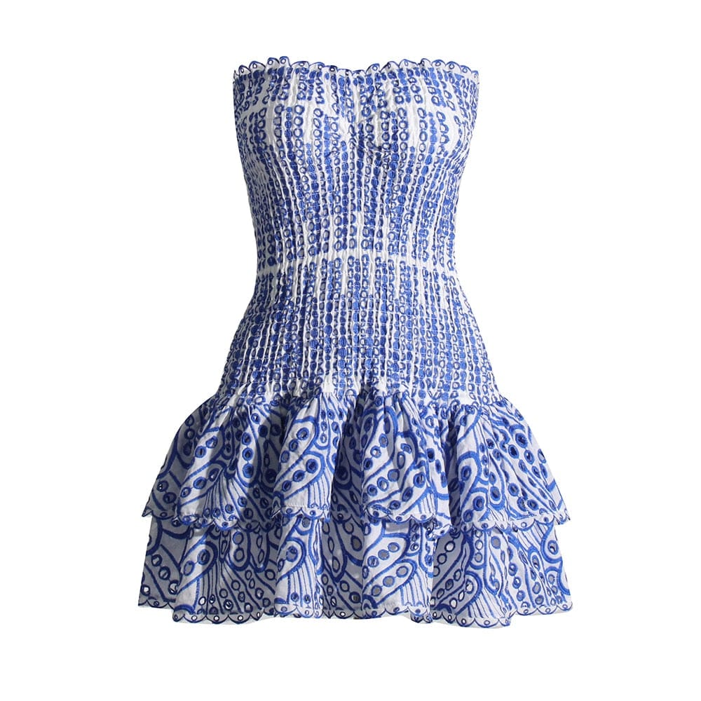 LAURA RUFFLE MINI DRESS Blue