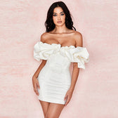 Zari Satin Ruffles Off Shoulder Mini Dress 7