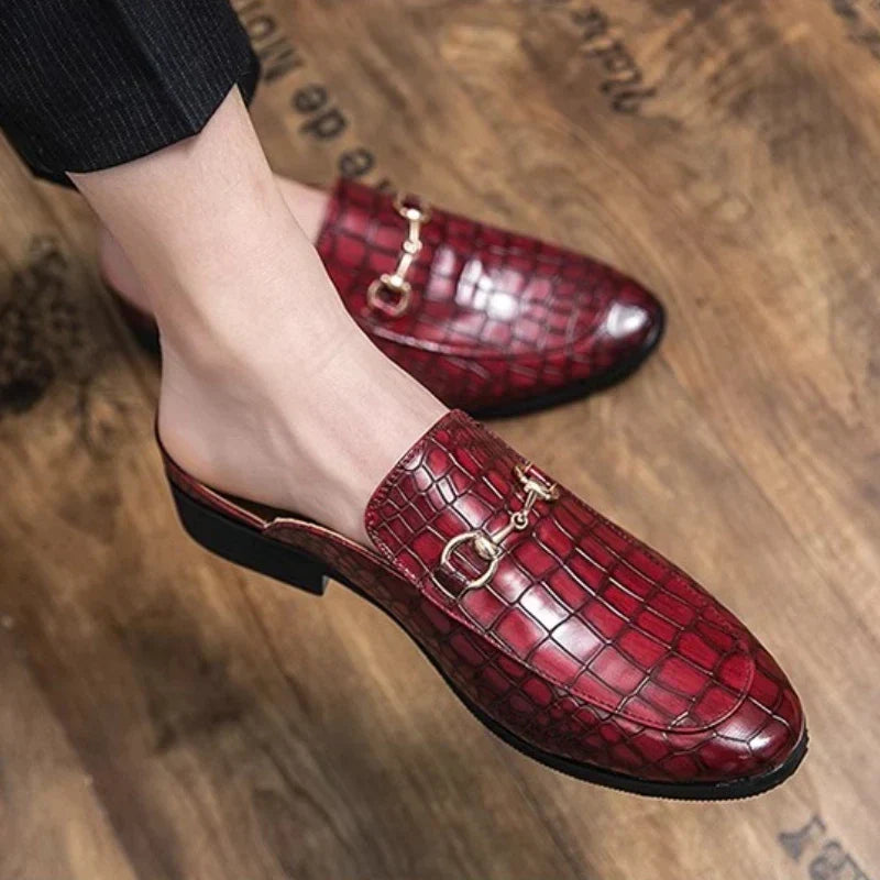 Croc Embossed Horsebit Buckle Backless Loafer Mules