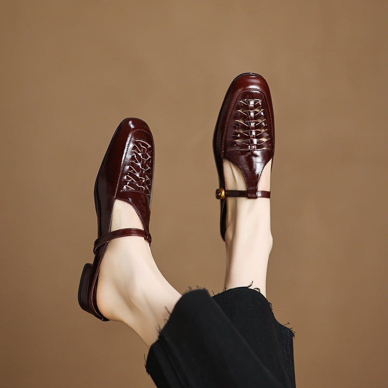 Square Toe T-Strap Buckle Mary Jane Flats