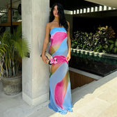 Chiffon Strapless See Through Floral Dress