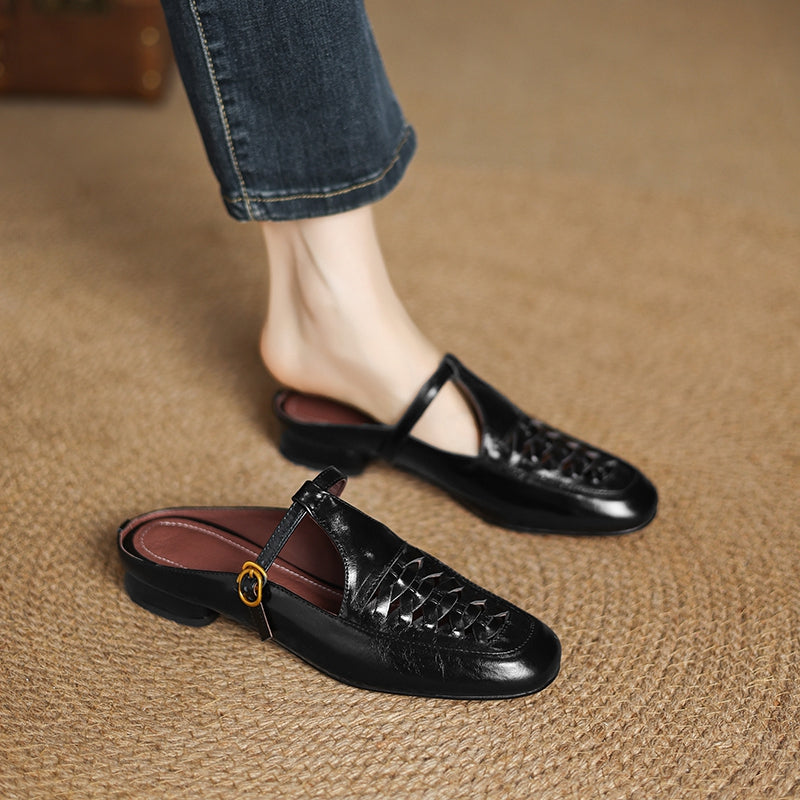 Square Toe T-Strap Buckle Mary Jane Flats