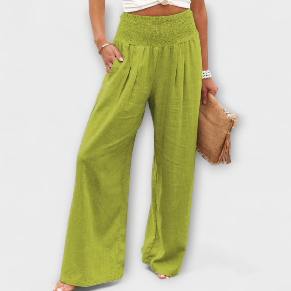 Smocked High Waist Wide Leg Palazzo Pants