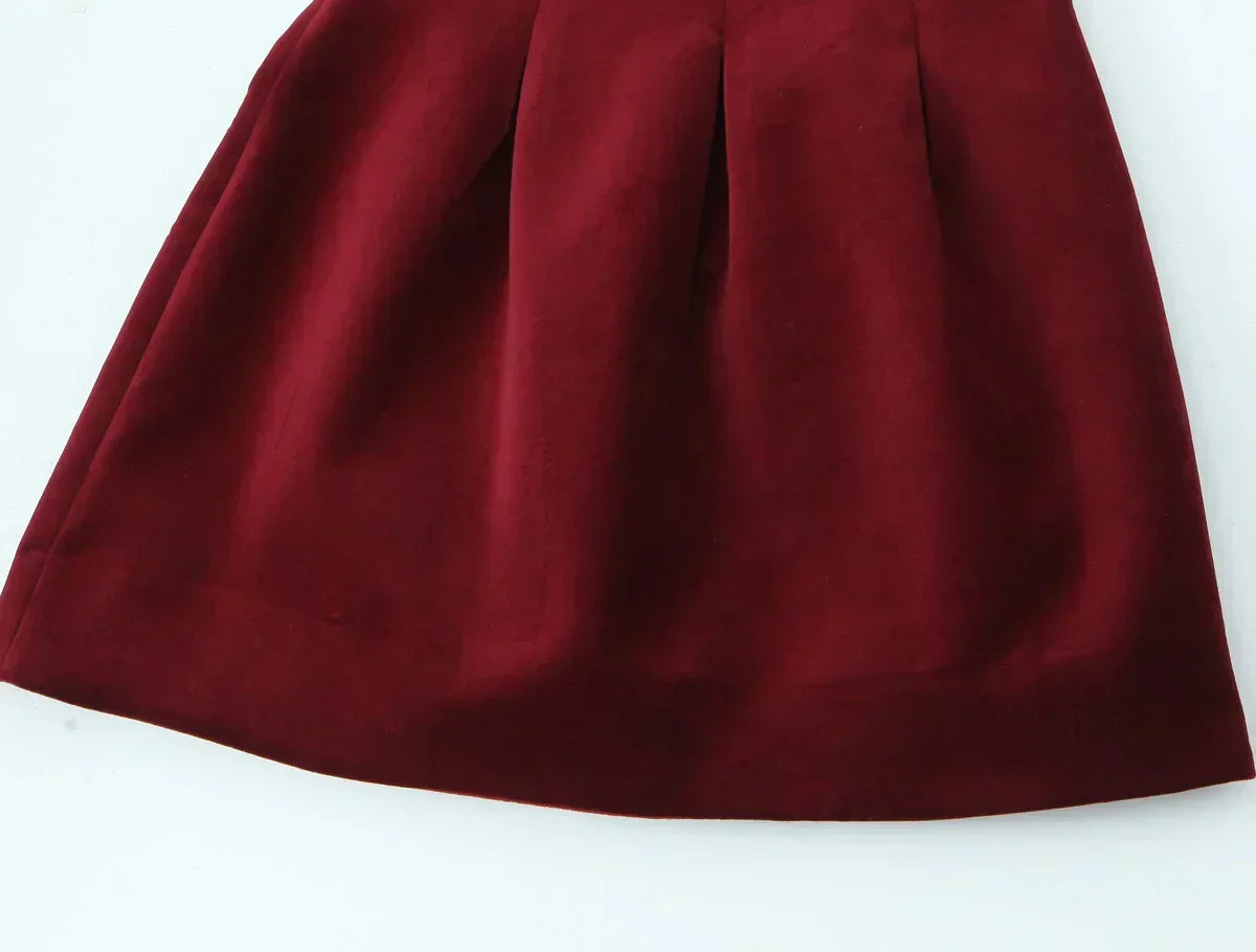 Velvet V-Neck Spaghetti Strap Fit and Flare Mini Dress 7