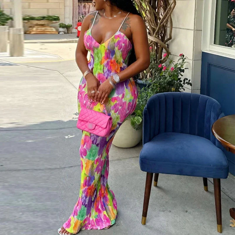 Vneck Spaghetti Strap Floral Dress