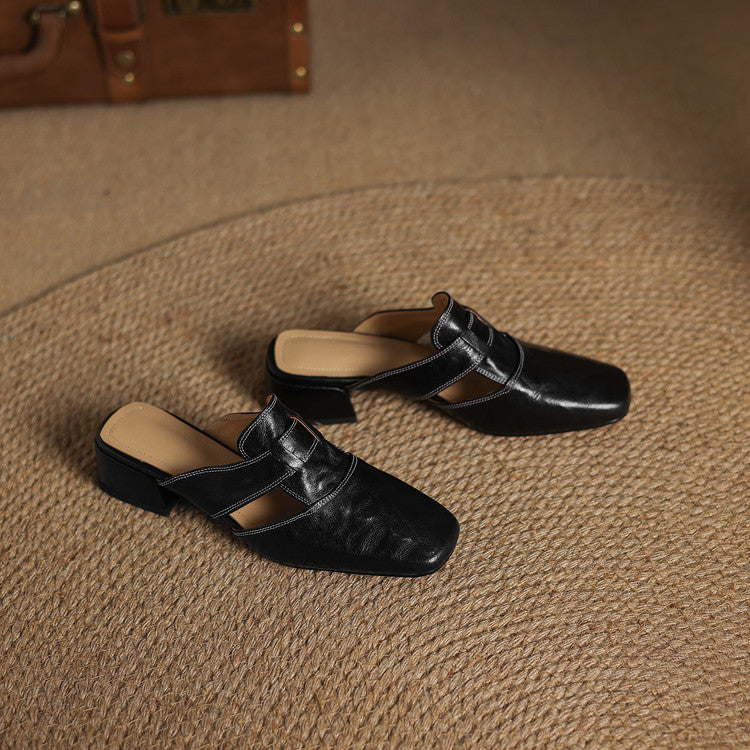 Pointed Toe Block Heel Slip On Mules