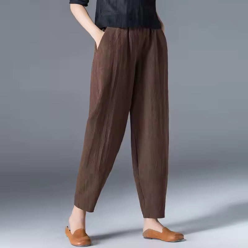 High Waist Tapered Leg Pull On Pants