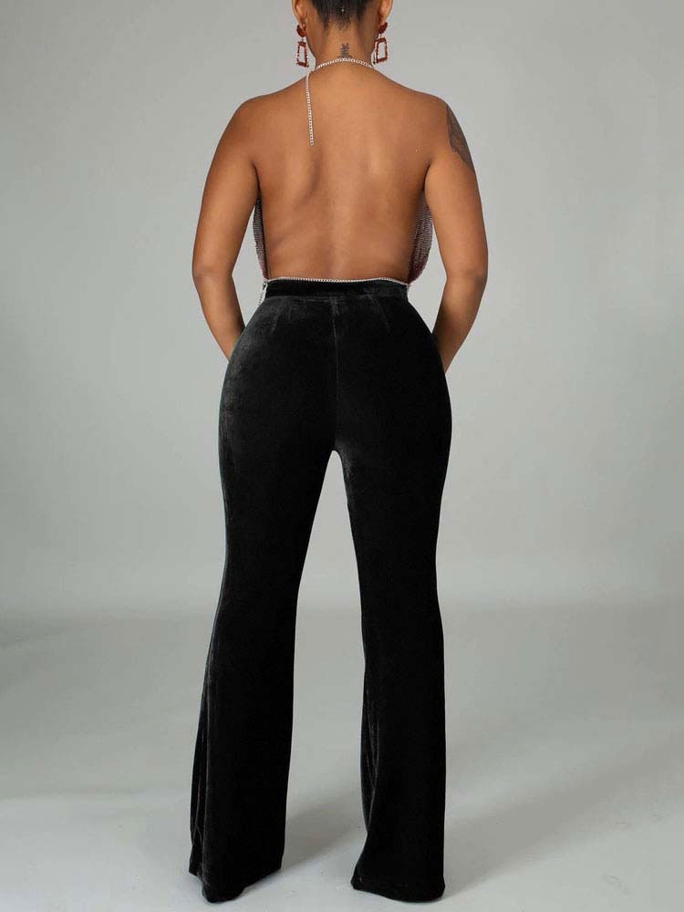 High Waist Velvet Front Seam Flare Leg Bell Bottom Pants 12