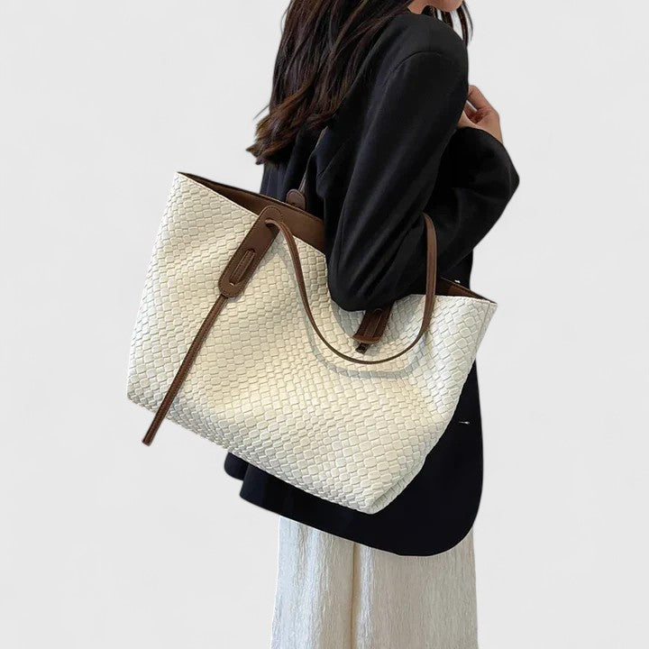 Woven Faux Leather Tote Bag