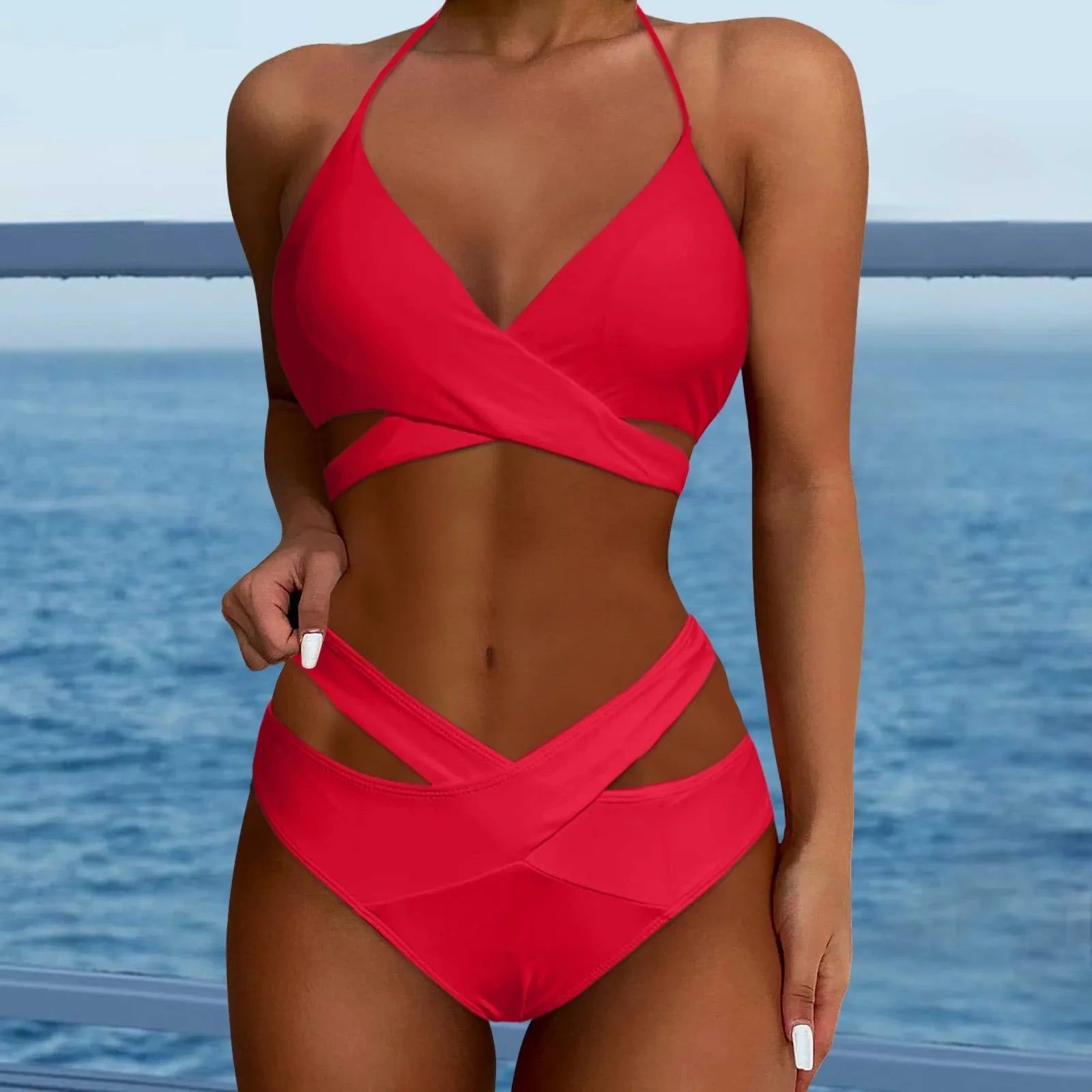 Hollow Out Backless Padded Two Piece Swim Sets