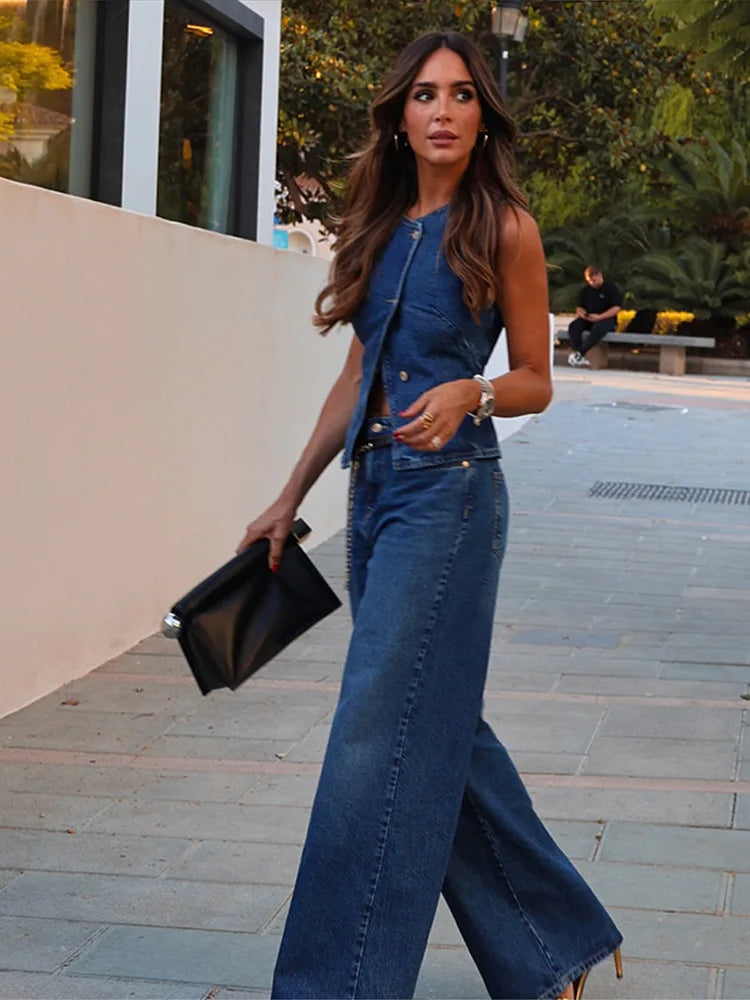 Denim Irregular Vest Jeans Suit