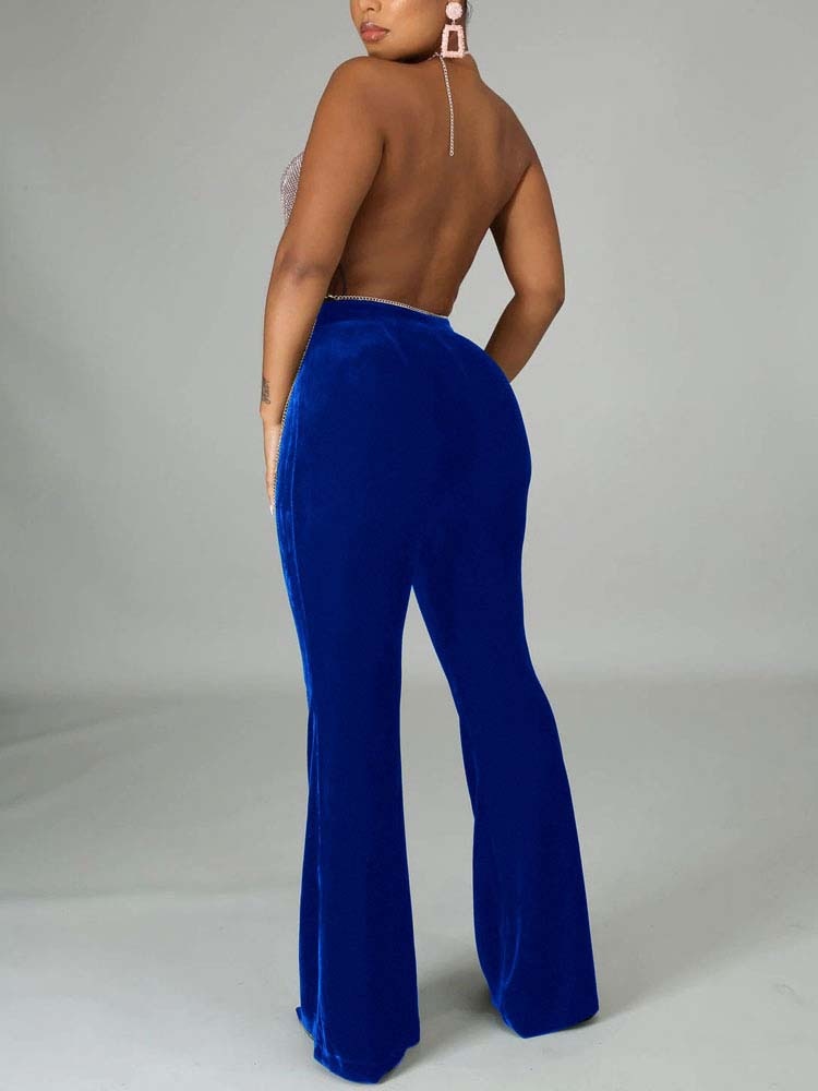 High Waist Velvet Front Seam Flare Leg Bell Bottom Pants 15