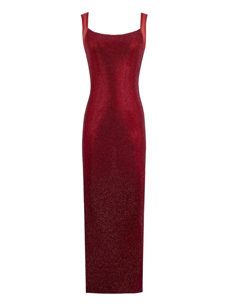 PAULA CRYSTAL MAXI DRESS Red