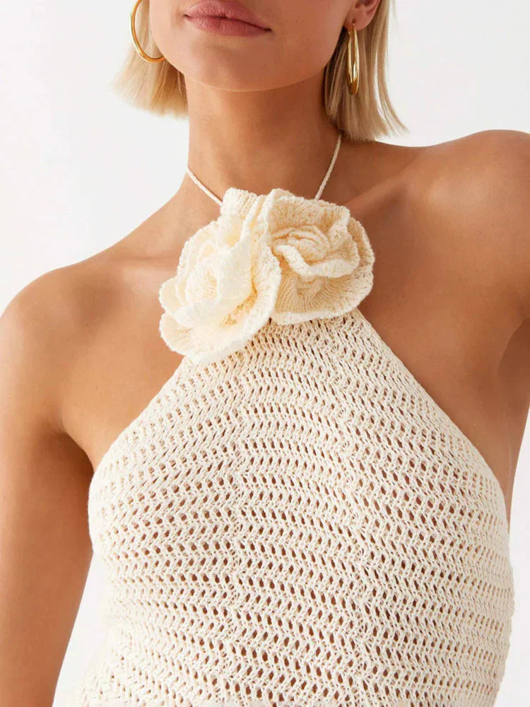 Knitted Crochet Slim Halter Beachwear Cover - Up Dress