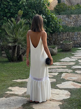 White Satin Mesh Backless Maxi Dress 6