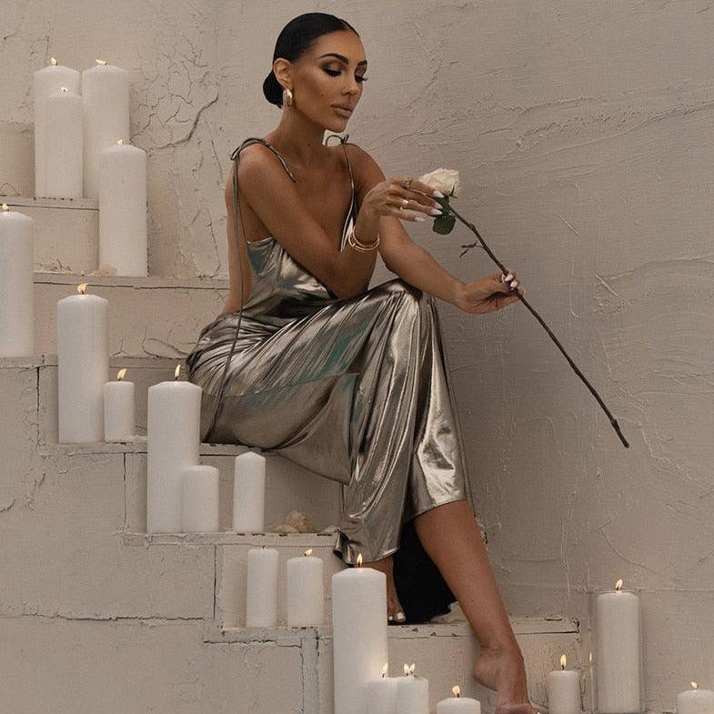 Charming Like Her Metallic Backless Maxi Dress 2