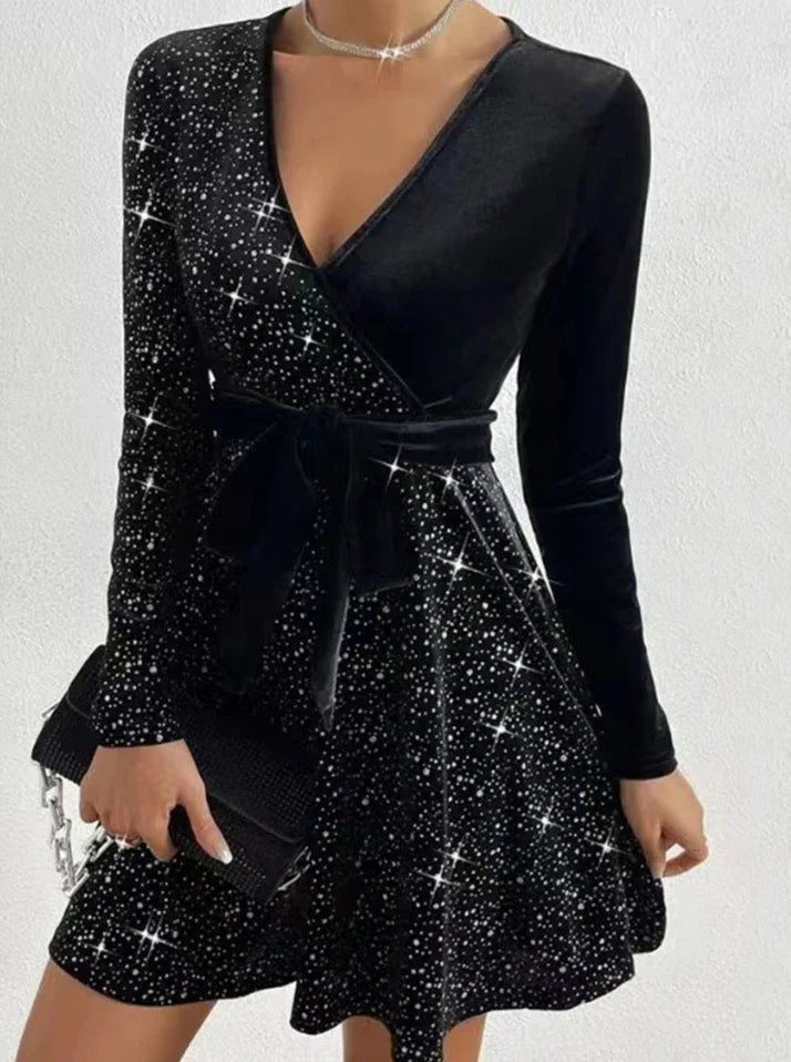 Nina Effortless Sequin Wrap Dress Chic Elevated Occasion Wear