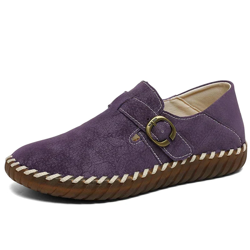 Buckle Strap Stitched Slip On Loafers