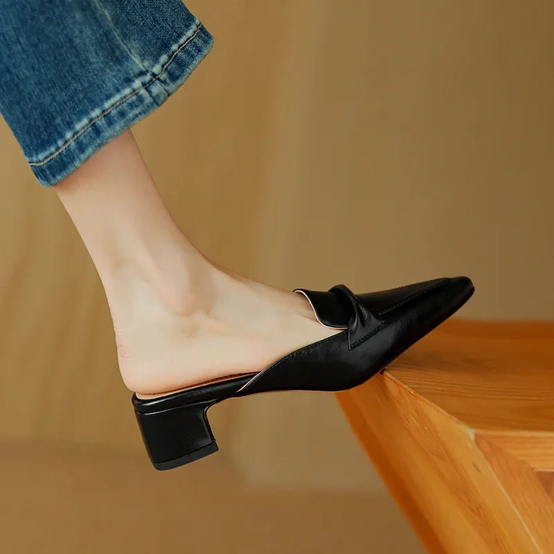 Square Toe Block Heel Mules
