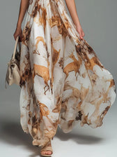 Tropical Print Halter Neck Deep V-Neck Backless Maxi Dress 6