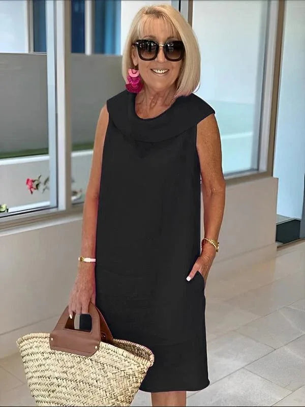 Cowl Neck Sleeveless Shift Midi Dress