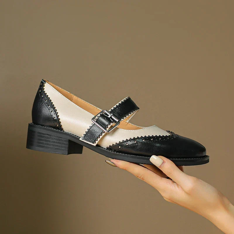Round Toe Buckle Strap Brogue Mary Jane Flats