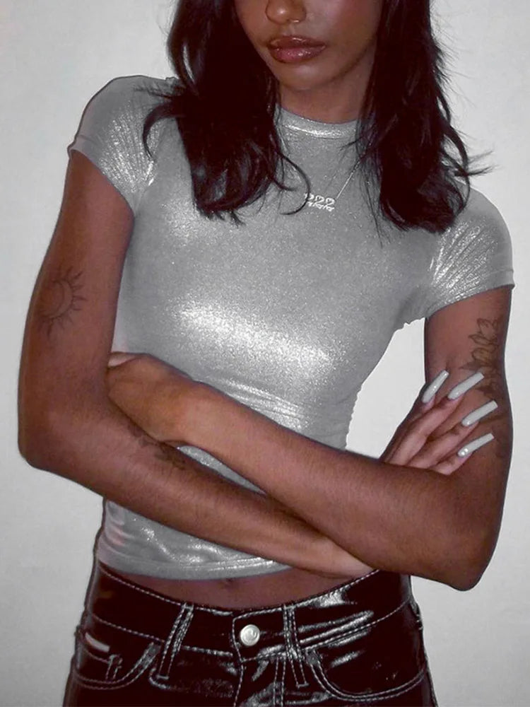 Leather Slim Oneck Y2K Tshirt